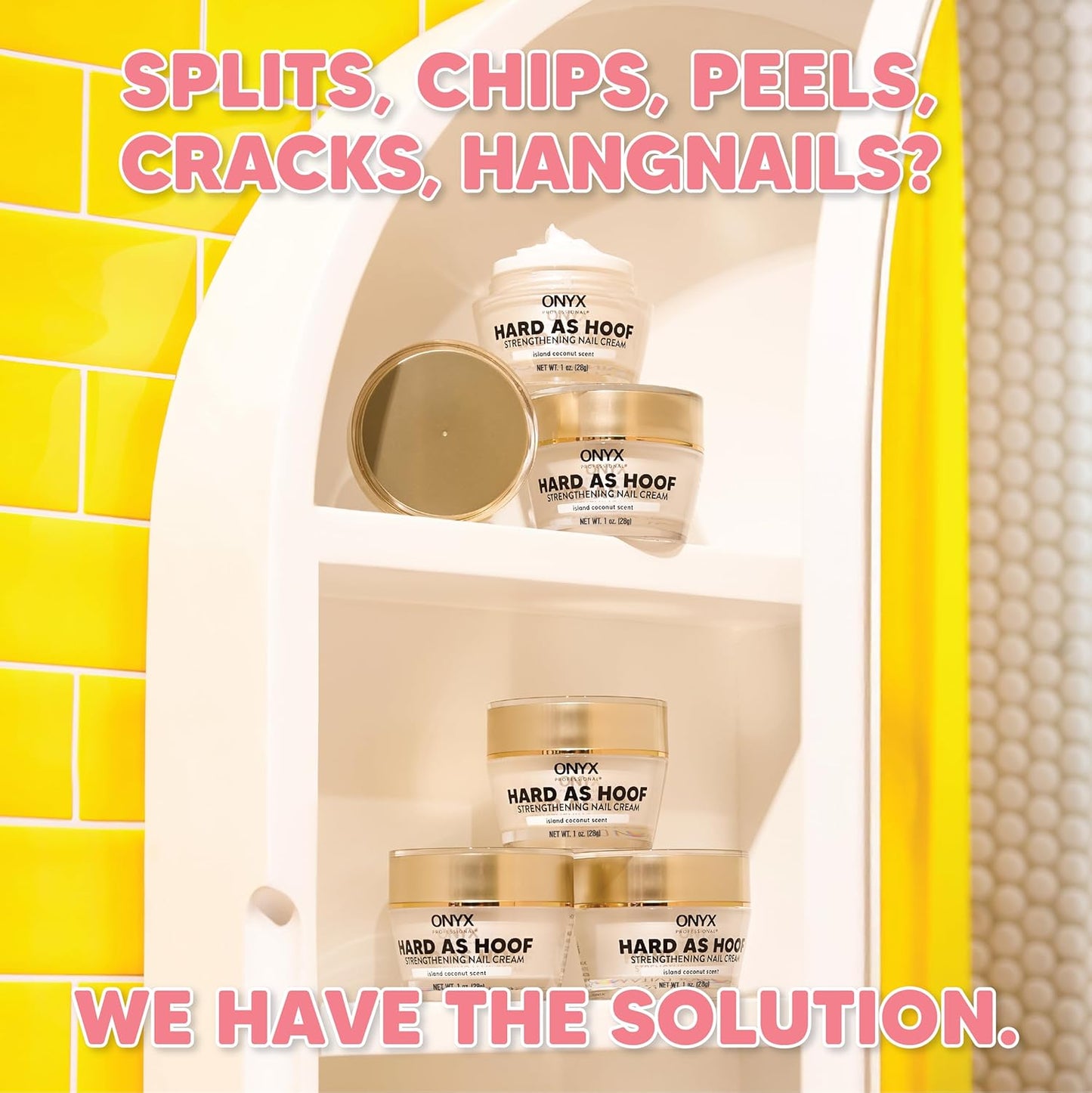 Onyx Professional Hard as Hoof Nail Strengthening Cream, Coconut Scent - Nail Growth and Conditioning Cuticle Cream Stops Splits, Chips, Cracks & Strengthens Nails, 1 oz-Velvo Beauty