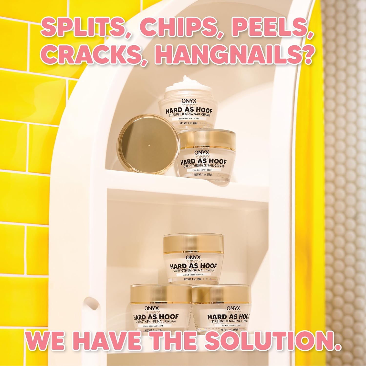 Onyx Professional Hard as Hoof Nail Strengthening Cream, Coconut Scent - Nail Growth and Conditioning Cuticle Cream Stops Splits, Chips, Cracks & Strengthens Nails, 1 oz-Velvo Beauty