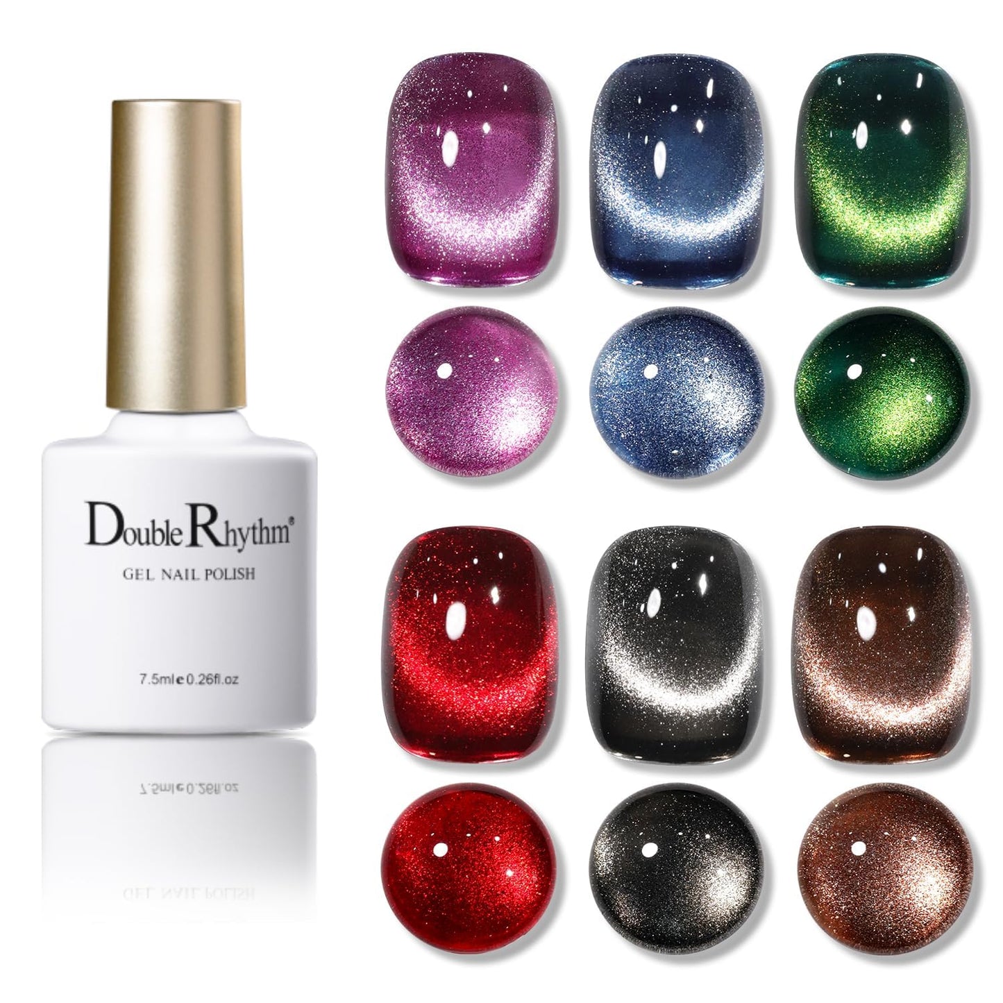 Double Rhythm 6 Colors Cat Eye Gel Polish Set Shimmer Glitter with Magnet Holographic Reflective Magnetic UV Nail Art Kit (6-Kit 26)-Velvo Beauty