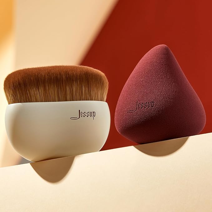 Jessup Makeup Brush Foundation Brush with Makeup Sponge 1pc Kabuki Brush for Liquid, Cream or Flawless Powder Cosmetic Face Boby Brush, T882-Velvo Beauty