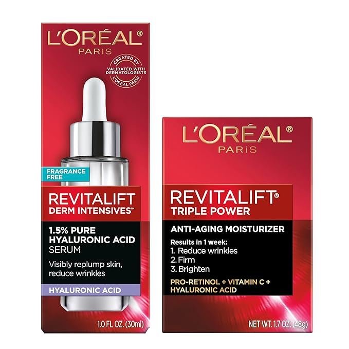 L'Oreal Paris Revitalift 1.5% Pure Hyaluronic Acid Face Serum + Triple Power Anti-Aging Face Moisturizer, 1 kit-Velvo Beauty
