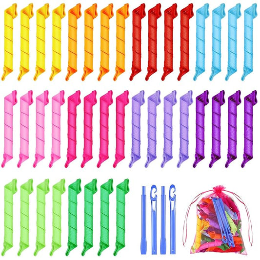 Yilloog 40 Pieces Hair Curlers Kit Heatless Spiral Curlers Tools with 2 Styling Hooks and 1 Storage Bag Multicolor Magic Curls Rollers for Women Long Medium Short Hair Classic Style-Velvo Beauty