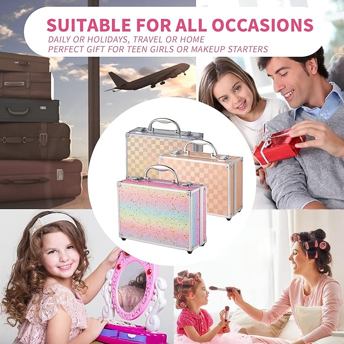 Hot Sugar Makeup Kit for Teenager Girls - Full Starter Cosmetics Set with Eye Shadow Lip Balm Blush Lip Gloss Brush Lip Pencil Eye Pencil and Mirror (Rainbow)-Velvo Beauty