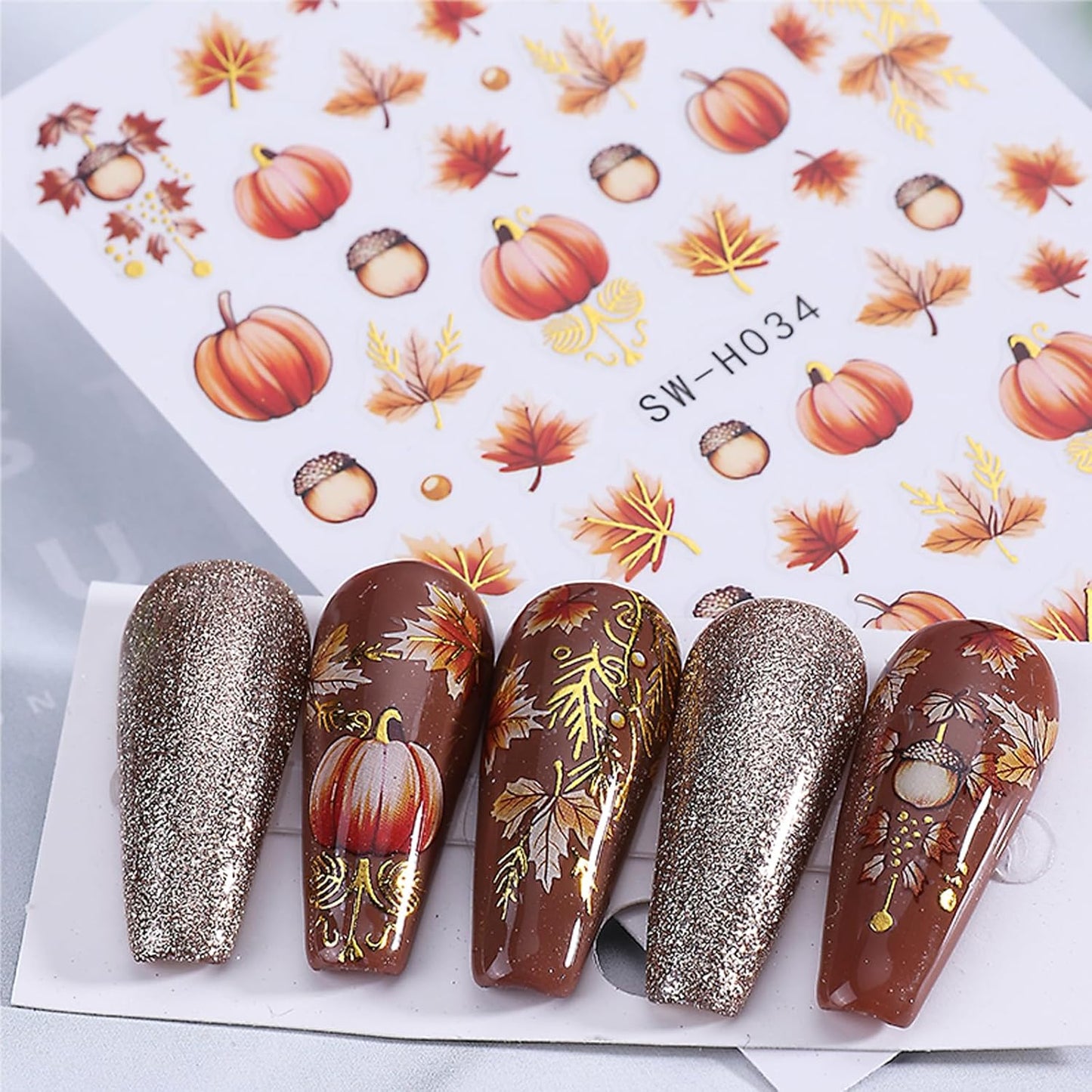 Fall Nail Stickers for Women and Girls Nail Decorations Nail Decals Autumn Maple Leaves Pumpkin Fruit Self-Adhesive Stickers 3D Nail Art Accessories-Velvo Beauty