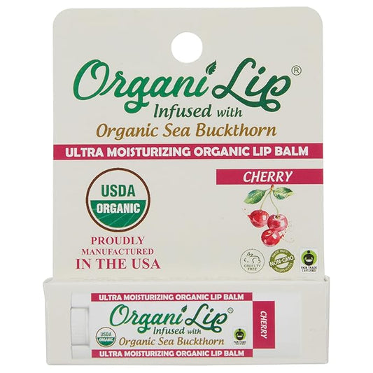 Organic Lip Balm, Cherry Flavor, Ultra Hydrating Lip Moisturizer for Cracked or Dry Lips, Infused With Organic Sea Buckthorn, Oval Shaped Tube, USDA Certified Organic, 1 Pack-Velvo Beauty