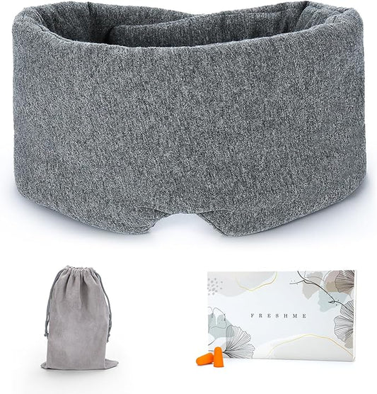 FRESHME Cotton Eye Mask for Sleeping in Gift Box - Soft and Adjustable Extensions Sleep Mask with Earplugs and Pouch for Women and Men, Blackout Cover for Night Travel Relaxation-Velvo Beauty