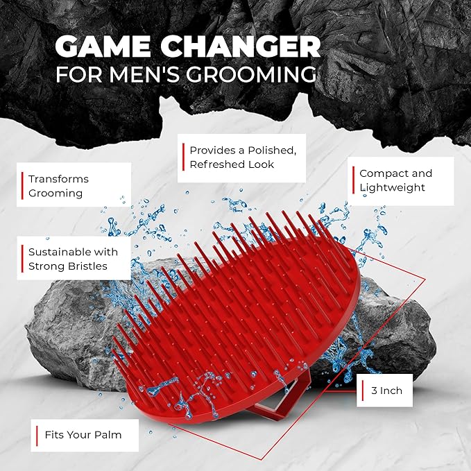 Bossman Scalp Massager & Shampoo Brush (3-inch, Red) – Head Scrubber, Beard Exfoliator & Dandruff Control for Hair & with Firm Bristles-Velvo Beauty