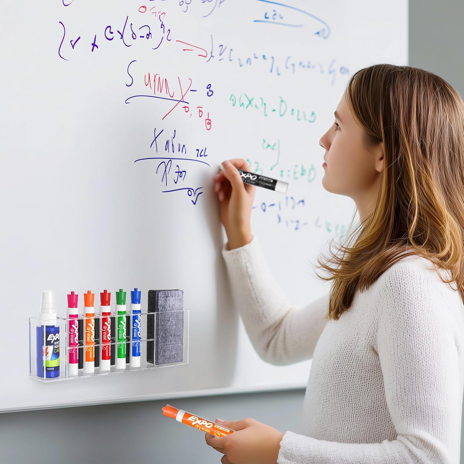 HBlife Acrylic Magnetic Dry Erase Marker Holder for Whiteboard, Wall Mount 5 Slots Magnet Pen Pencil Holder for Fridge Refrigerator, Locker Organizer Accessories for School Classroom Office, Clear-Velvo Beauty