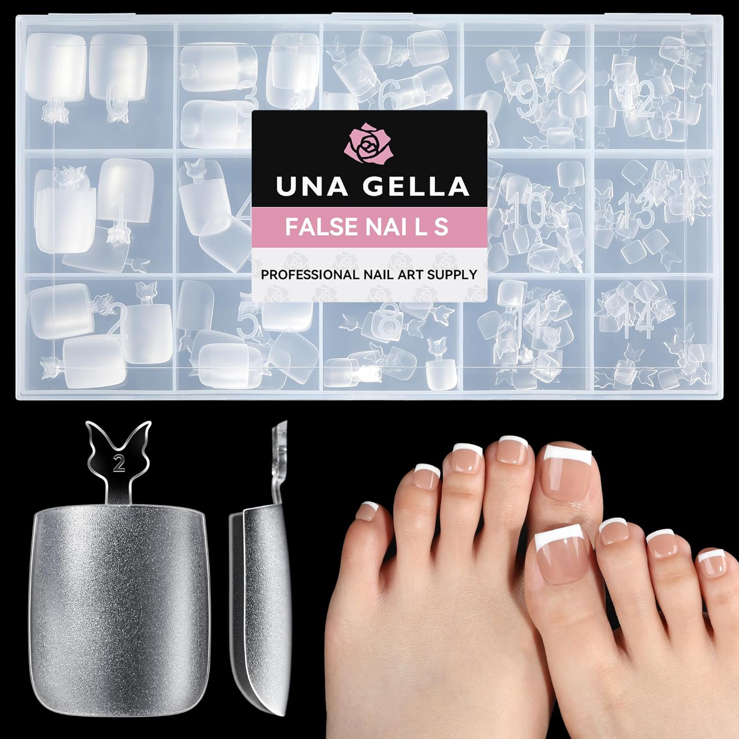 UNA GELLA Square Toe Nail Tips 216Pcs 15Sizes Full Cover Long Wider Toe Nail Tips Soft Gel Pre-Etched Double Matte Fake Toe Nail Press Ons for Big Toe Nail Extensions Home DIY Nail Salon Soak Off-Velvo Beauty