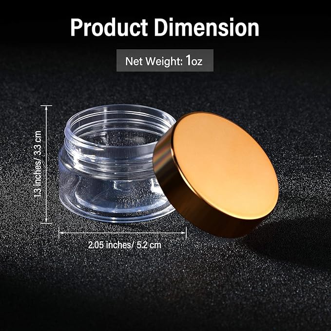 SATINIOR 24 Pieces Empty Clear Plastic Jars with Lids Round Storage Containers Wide-Mouth for Beauty Product Cosmetic Cream Lotion Liquid Butter Craft and Food (Gold Lid,1 oz)-Velvo Beauty