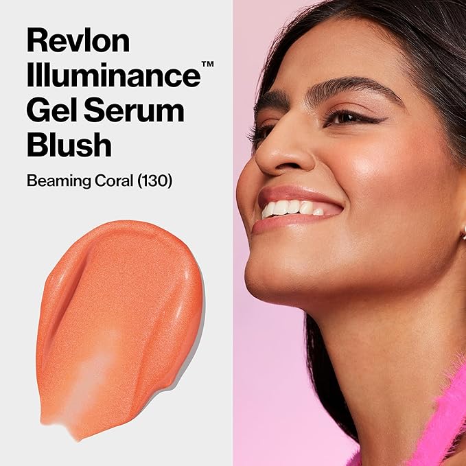 Revlon Illuminance Gel Serum Blush, Visibly Plump Cheeks, Dewy Finish and Hydrates All Day, 130 Beaming Coral, 0.37 fl oz.-Velvo Beauty