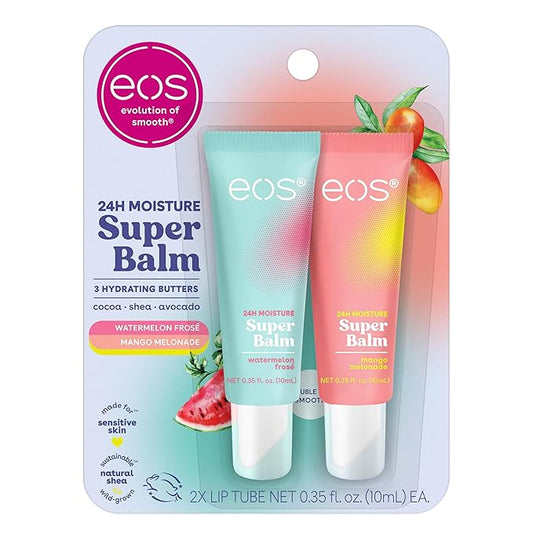 eos 24H Moisture Super Balm- Watermelon Frosé & Mango Melonade, Lip Mask, Day or Night Lip Treatment, Made for Sensitive Skin, 0.35 fl oz, 2-Pack-Velvo Beauty