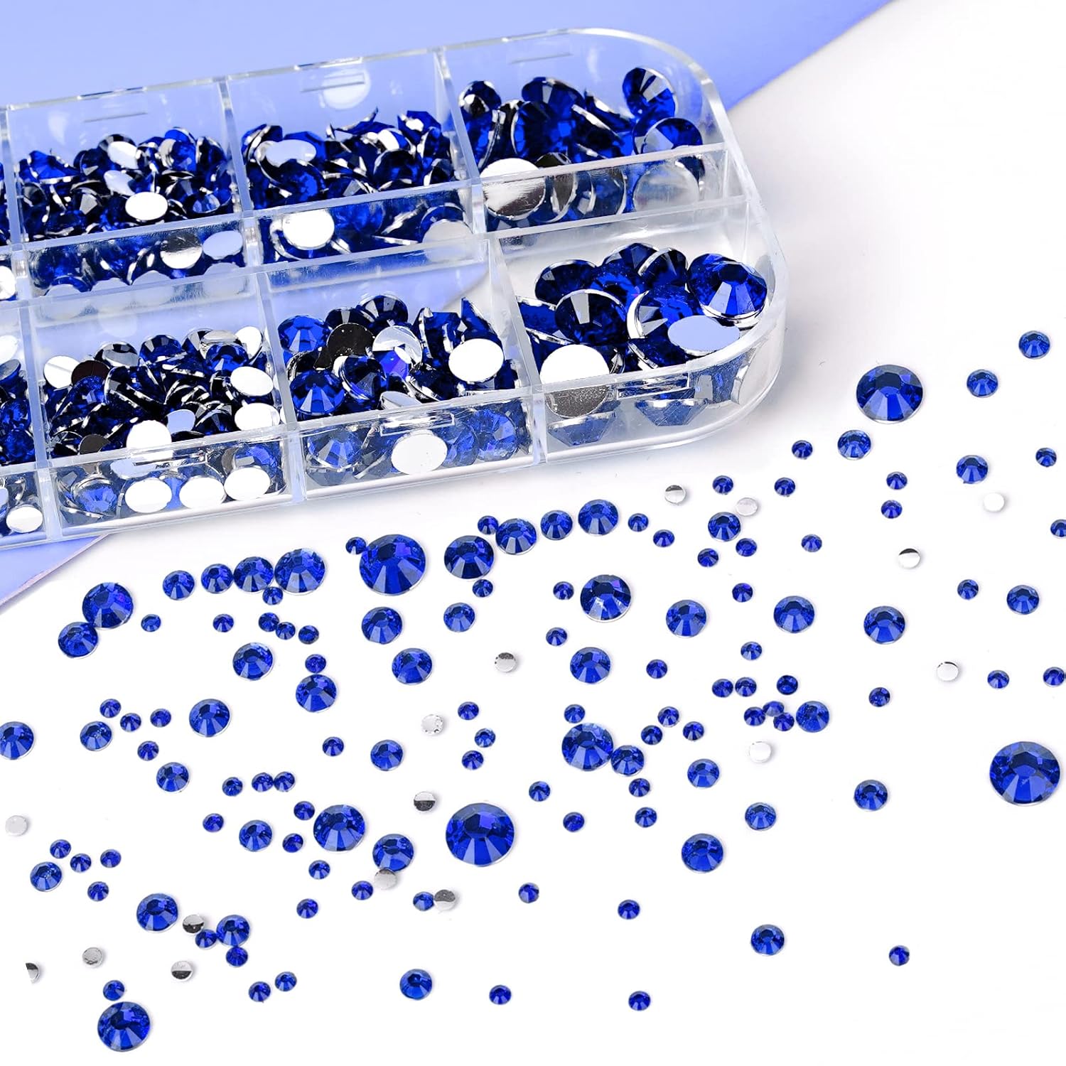 Canvalite 2784PCS Blue Rhinestones Flatback Gems, Nail Rhinestones Nail Art Gems with Glues, Pick Up Tweezers and Rhinestone Picker Dotting Pen, Nail Art Tools for Nails, Clothes, Face, Crafts-Velvo Beauty