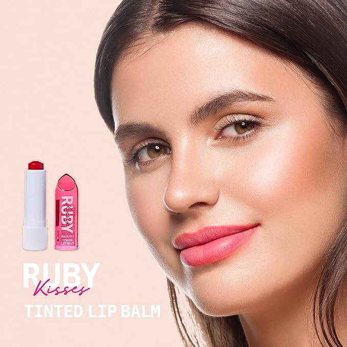 Ruby Kisses Balm Up Tinted Lip Balm, Non-Greasy Hydrating Formula, Nourishing Coconut Core & Vitamin E Infused, Lip Care with Natural Shine, Lightweight Sheer Color (Red)-Velvo Beauty