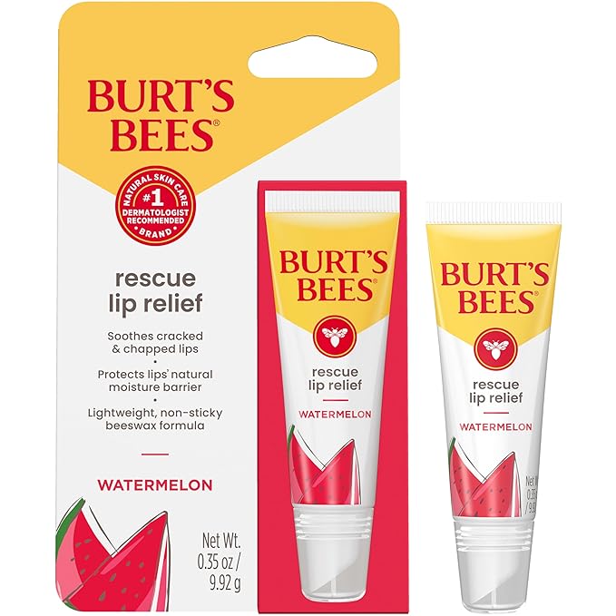 Burt's Bees Rescue Lip Relief, Watermelon, Hydrating Lip Balm for Dry Cracked Lips, with Responsbily Sourced Beeswax and Shea Butter, 100% Natural Origin, 1 Squeezy Tube, 0.35oz-Velvo Beauty