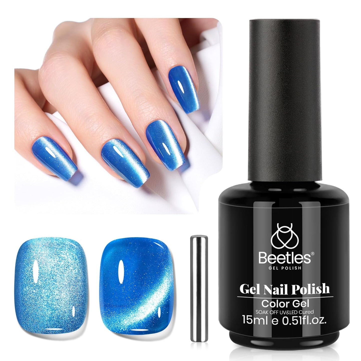 Beetles Blue Cat Eye Gel Polish, 15ML Blue Cat Eye Glitter Gel Polish with Magnet Soak Off UV Shimmer Velvet Gel Stellar Blue Series French Nail Art Manicure Gifts for Women-Velvo Beauty