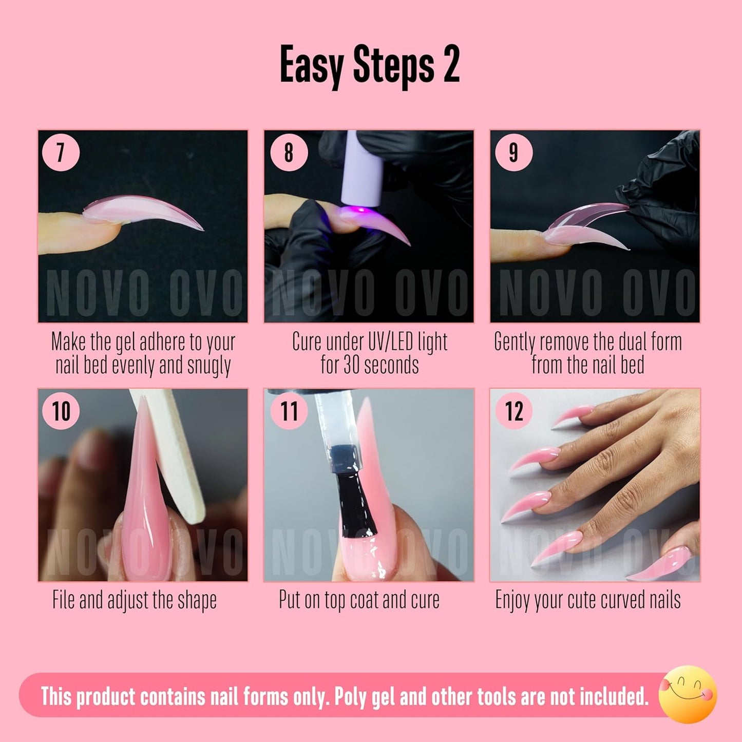 Halloween Curved Stiletto 3D PINK Nail Dual Forms for Poly Gel Extension of Eagle Claw, XL XXL Hawk Curve Sculptural Acrylic Nails, Reusable Molds Nail Art Design 280 Pcs 14 sizes-Velvo Beauty