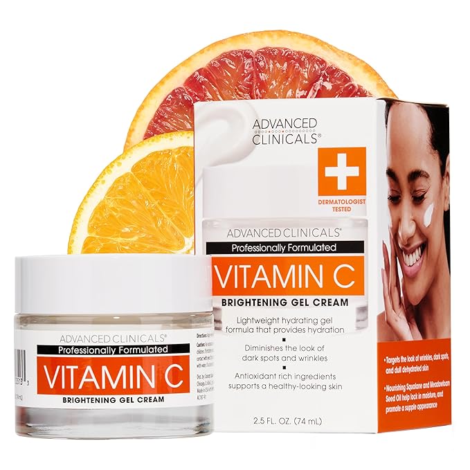 Advanced Clinicals Brightening Vitamin C Face Cream Gel With Niacinamide + Hyaluronic Acid | Vitamin C Moisturizer Lotion For Face Visibly Diminishes Look Of Dark Spots & Uneven Skin Tone, 2.5 Fl Oz-Velvo Beauty