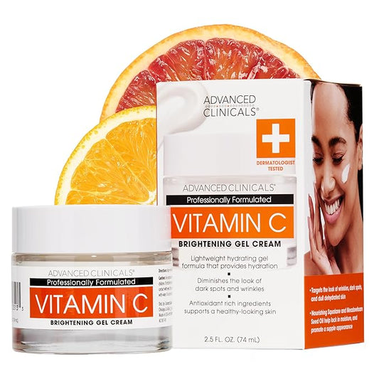 Advanced Clinicals Brightening Vitamin C Face Cream Gel With Niacinamide + Hyaluronic Acid | Vitamin C Moisturizer Lotion For Face Visibly Diminishes Look Of Dark Spots & Uneven Skin Tone, 2.5 Fl Oz-Velvo Beauty