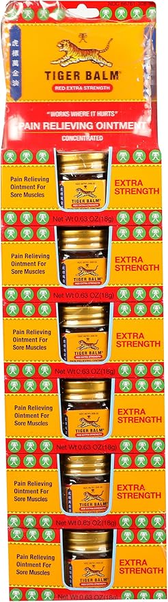 Tiger Balm Red Extra Strength Rub Balm, Alcohol Free, Cruelty Free, 0.63 Ounce (Pack of 6)-Velvo Beauty