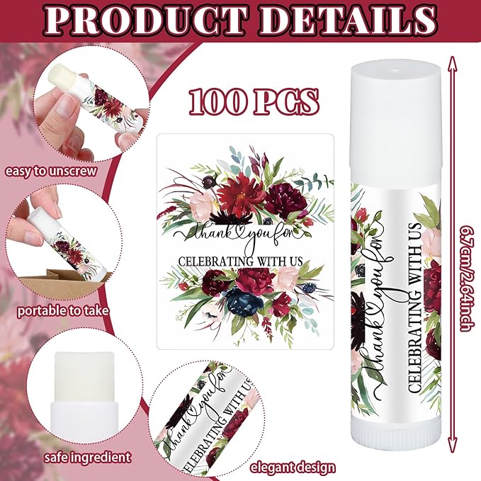 Dunzy 100 Pack Hello Fall Thanksgiving Party Gifts Bulk Lip Balms Favors Employee Appreciation Gifts Thank You Gifts Team Inspirational Gifts for Women Men Coworkers Satff Teachers(Floral)-Velvo Beauty