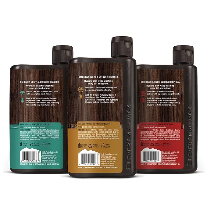 Every Man Jack Men's Body Wash Variety Pack - Includes 3 Body Washes with Natural Ingredients & Incredible Scents - Amber + Sandalwood, Cedar + Red Sage, Sea Minerals + Citron Fragrances-Velvo Beauty