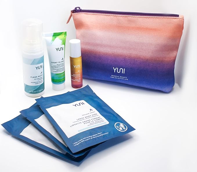YUNI Beauty Natural Travel Essentials Kit (7pc kit) Beauty On the Run Travel Size Body Care Kit - Cleanse, Refresh, Hydrate - Save Time - All Natural, Paraben-Free, Cruelty-Free-Velvo Beauty