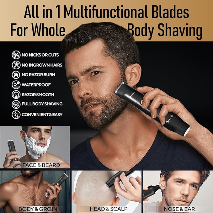 All in 1 Groin & Body Hair Trimmer for Men Bikini Trimmer Women Electric Ball Pubic Shaver IPX7 Waterproof Wet & Dry Use Versatile Shaver for Temple Groin Nose Ear Hairs Beard, Black-Velvo Beauty