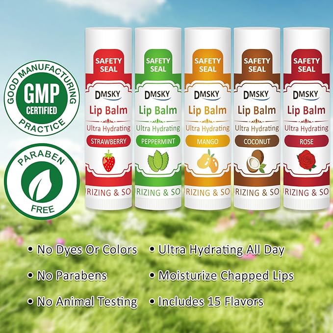 DMSKY 30 Pack Lip Balm, Natural Lip Balm Bulk with Vitamin E and Coconut Oil, Moisturizing Soothing Chapped Lips-15 Flavors-Velvo Beauty