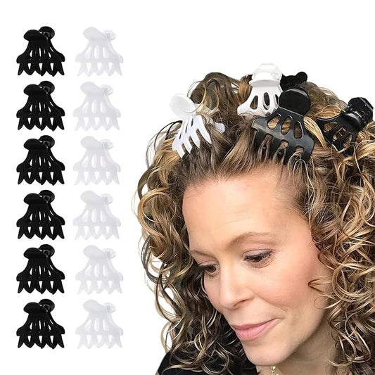 Curl Keeper Claw Clips for Thick & Thin Hair, Roller Jaw Clamps (12-Pack) - Wide Teeth Medium Hair Clips for Women Supports & Creates Volume - Hair Styling Accessories are Lightweight & Easy to Clean-Velvo Beauty