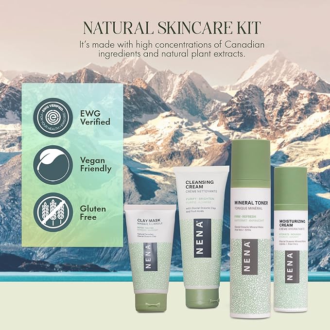 NENA Natural Skincare Kit | 4-Piece Daily Skin Essentials for Women & Men - for Dry, Oily, Normal and Sensitive Skin | EWG Verified, Cruelty Free & Vegan-Friendly-Velvo Beauty