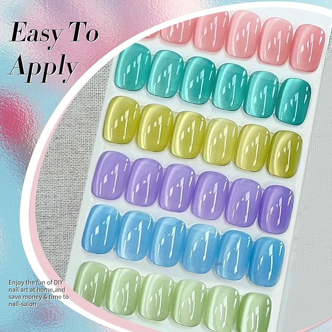 BORN PRETTY Magnetic Gel Nail Polish Pastel Water Light Cat Magnetic Eye Gel Jelly Glass Crystal Magnetic Gel Polish Glitter Shimmer Auroras Magnetic Gel Nail Art Manicure Kit 6PCS-Velvo Beauty