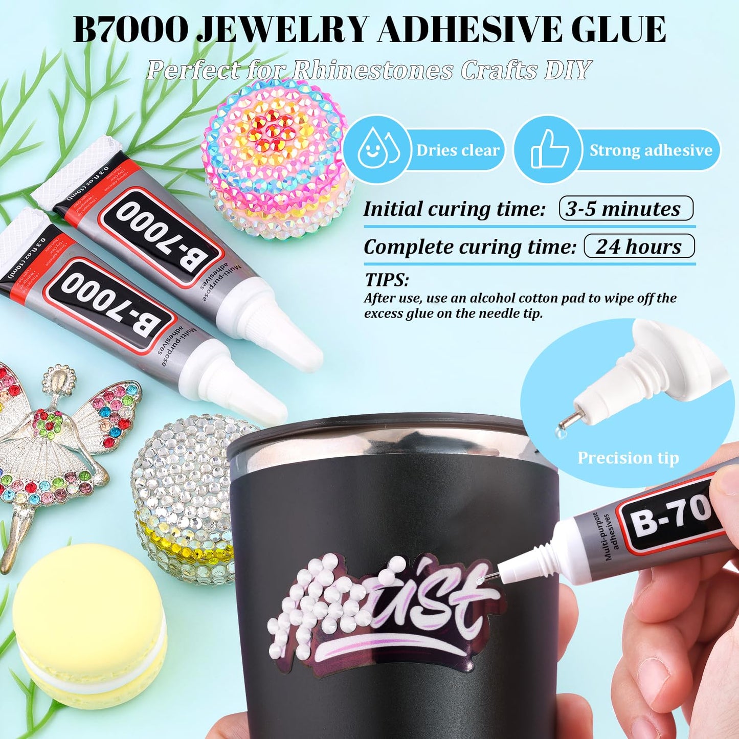 6000Pcs Resin Rhinestones for Bedazzling with 3Pcs B7000 Jewelry Glue, 1 Box White Flatback Rhinestones for Crafting Crafts DIY, Crystals Gems for Clothing Shoes Tumblers Nail Art Makeup-Velvo Beauty