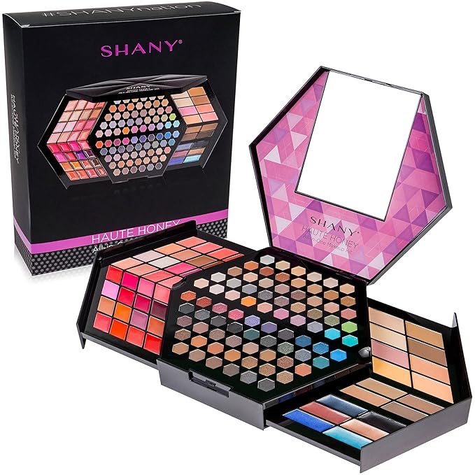 SHANY Haute Honey Makeup Set - All-in-One Makeup Kit with 80 Eyeshadows, 32 Lip Colors, 6 Gel Eyeliners, 4 Face Powders, 4 Blushes, and 4 Eyebrow Powders-Velvo Beauty