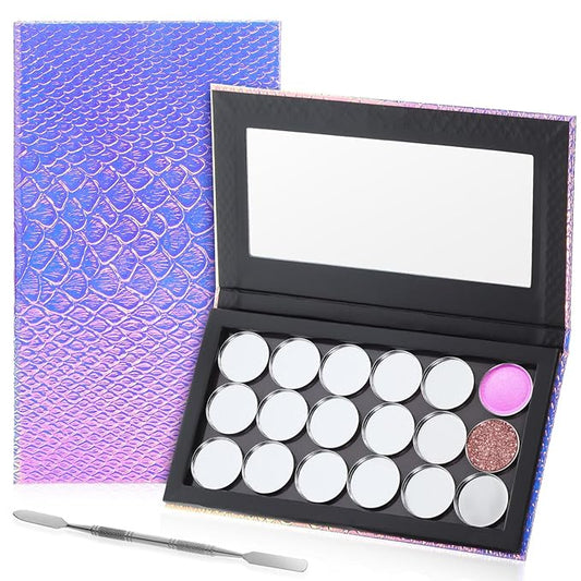 Beaupretty Empty Magnetic Eyeshadow Palette Mermaid Makeup Palette with Mirror Round Metal Pans and Depotting Spatula Set-Velvo Beauty