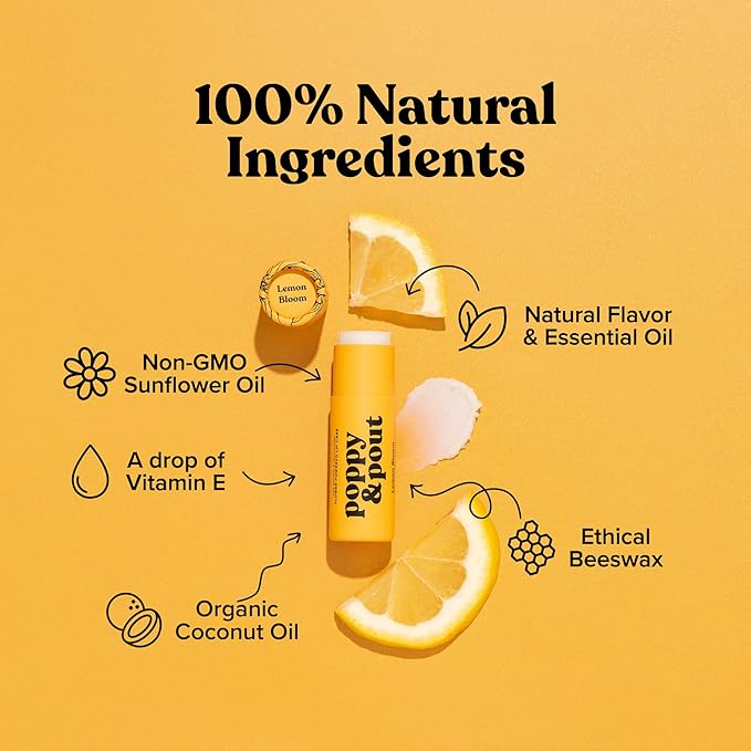 Poppy & Pout Lemon Bloom Jumbo Lip Balm | All Natural Lip Balms & Moisturizers | Hydrates with Beeswax, Vitamin E, Organic Coconut Oil | Cruelty-Free | Lip Balm in Recyclable Cardboard Tube-Velvo Beauty