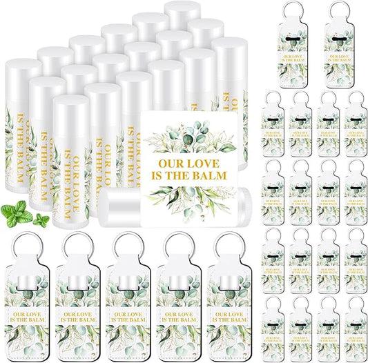 18 Sets Baby Shower Bridal Shower Favors for Guests Bulk Lip Balm and Lipstick Holder Keychains Set Baby Shower Bridal Shower Goodies Bags Thank You Gifts for Guests(Eucalyptus Wedding)-Velvo Beauty