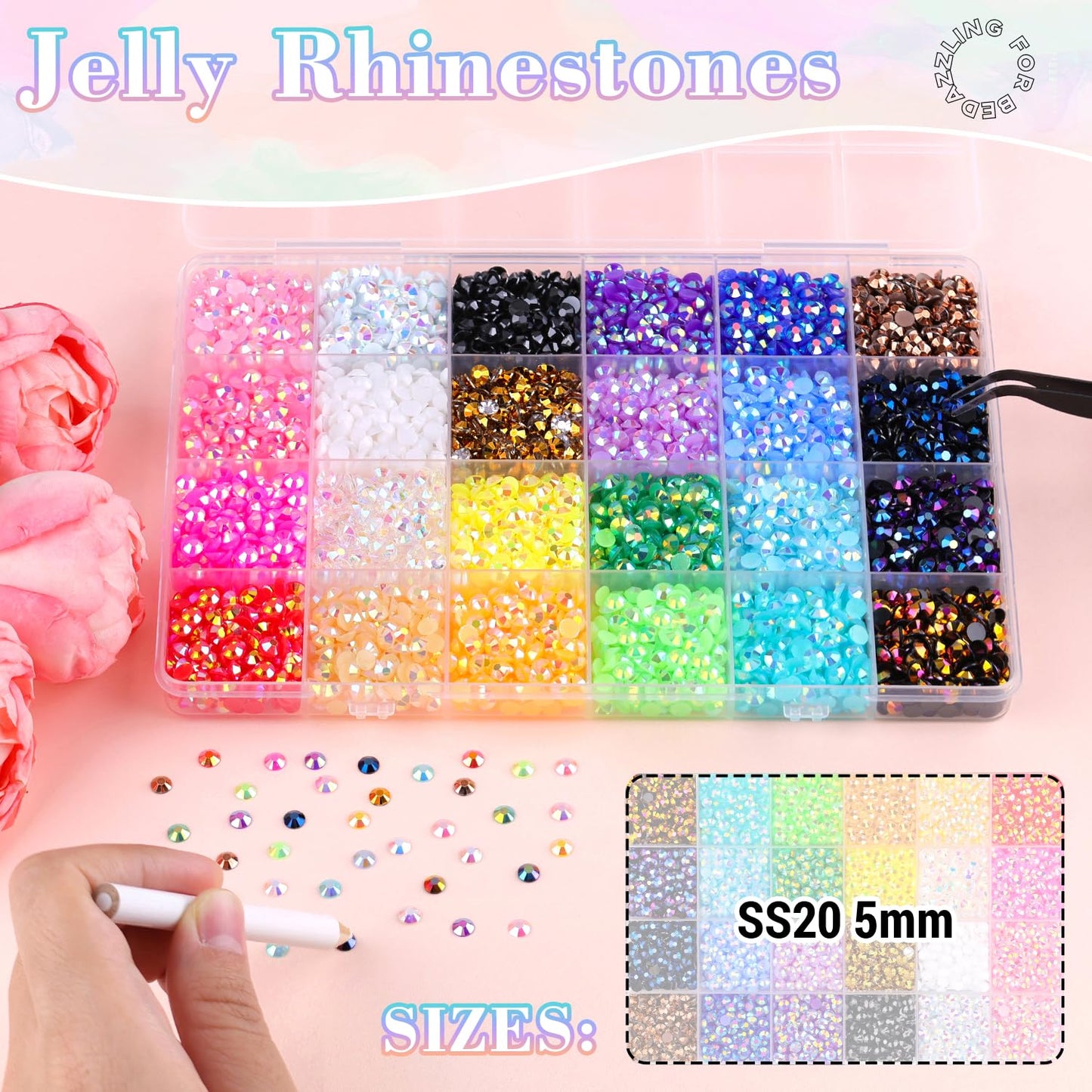6600Pcs Resin Rhinestones with B7000 Jewelry Glue for Crafting, Multicolors 5mm Non Hotfix Flatback Gems, Bedazzling Crystal for DIY Crafts Clothing Tumblers Mugs Shoes Fabric Decor Nail Art-Velvo Beauty