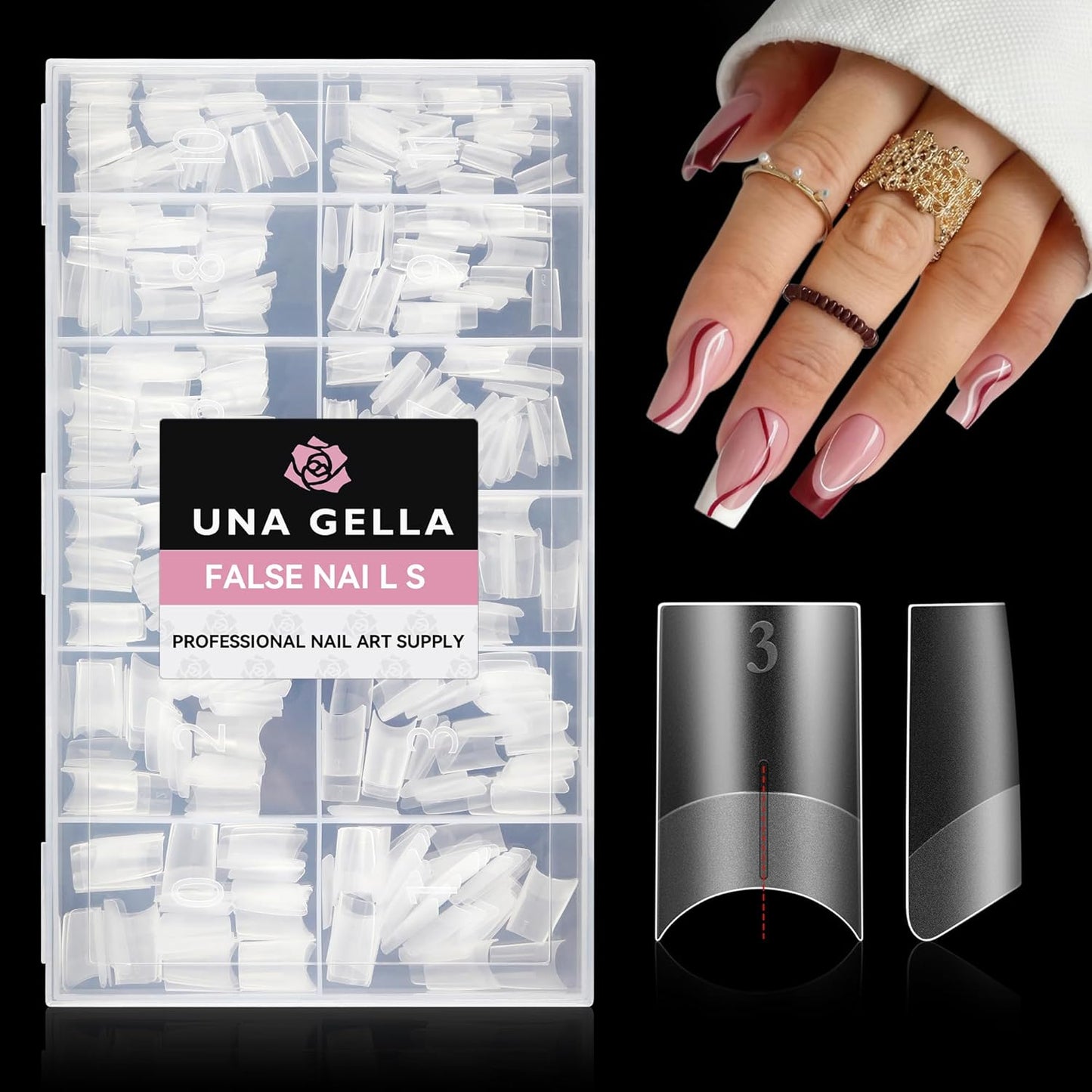 UNA GELLA Medium Square Gel Nail Tips 504pcs Full Matte Square Gel Tips Half Cover Clear False Nails Tips No C Curve with Position Line for Perfect Nail Extentions 12 Sizes, Gelly Tips-Velvo Beauty