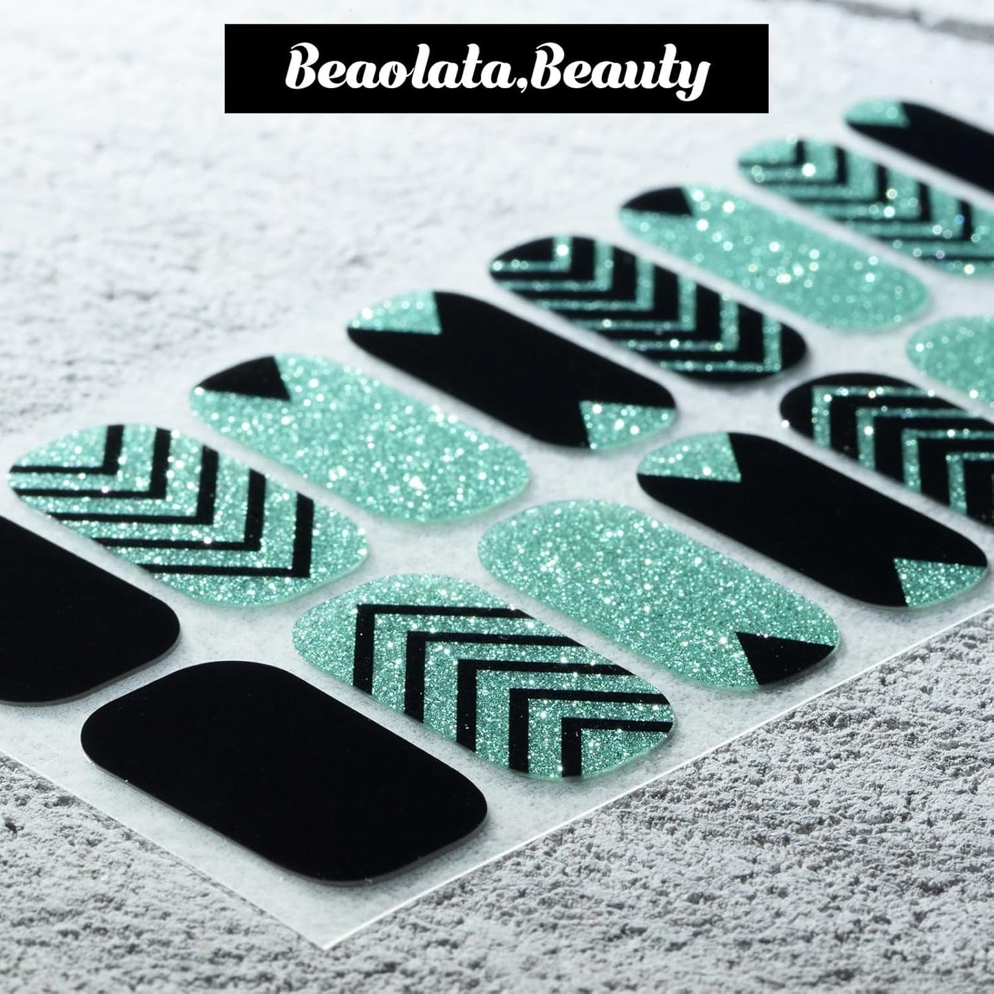 Nail Polish Strips, 32PCS Salon Quality Wraps, Long Lasting Gel Nail Stickers for Women Easy Apply& Remove (Geometry Green Glitter)-Velvo Beauty