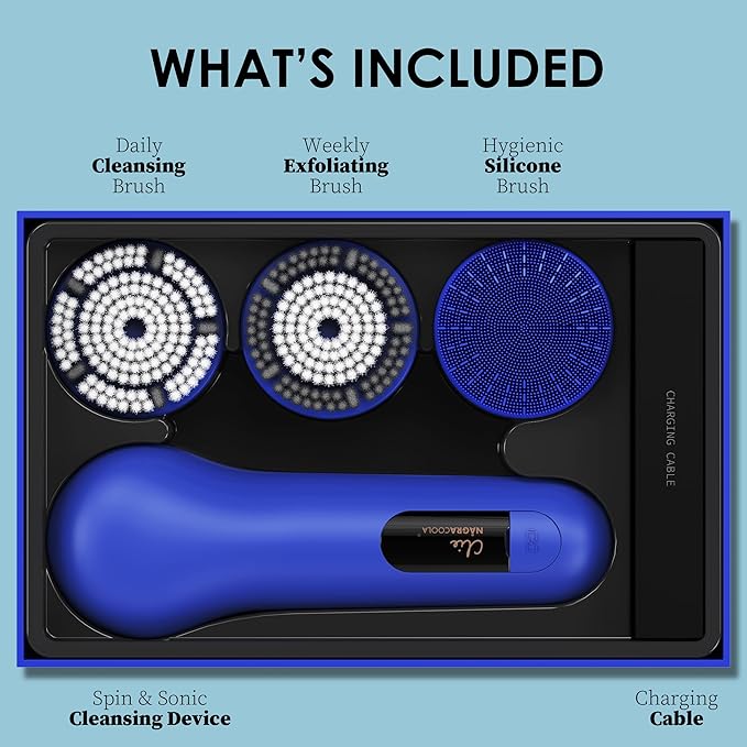Premium Facial Cleansing Brush,Waterproof Face Scrubber,Spin & Sonic Modes with 3 Intensities,Magnetic 3-Head System for Deep Pore Cleaning, Gentle Exfoliation & Sensitive Skin Care - for Women & Men-Velvo Beauty