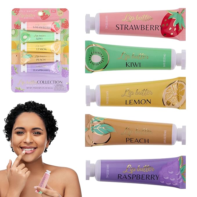 Expressions 5pc Lip Butter Collection - Simply Sweet Fruit Flavored Lip Butter Balm Set | Moisturizing Squeeze Tube Lip Butters for Everyday Lip Care and Lip Repair-Velvo Beauty
