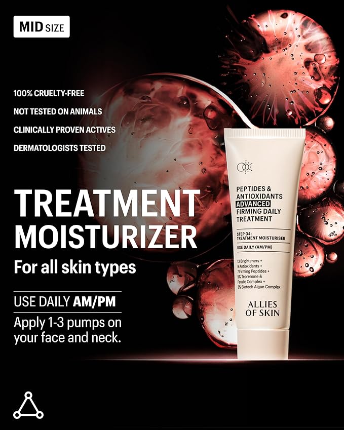 Allies of Skin Peptides & Antioxidants Advanced Firming Daily Treatment with 13 Brighteners, 9 Antioxidants, 7 Firming Peptides, 5% Teprenone & Ferulic Complex and 3% Biotech Algae Complex 20ml/0.67oz-Velvo Beauty