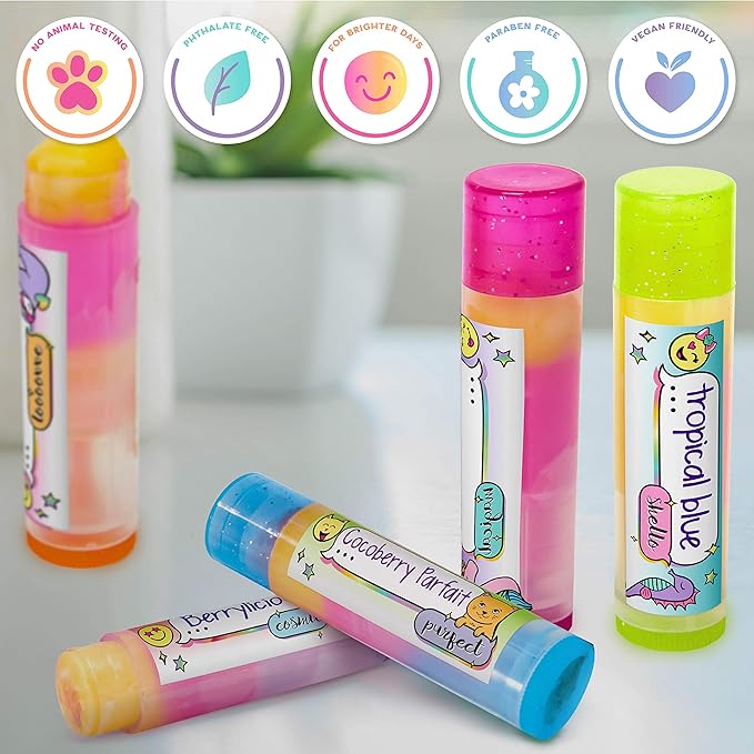 Just My Style Layered Lip Balm by Horizon Group USA, DIY 5 Shimmering Lip Balms, Mix Fruity Flavors To Make Your Own Unique Lip Balm. Strawberry, Tropical Fruit & Very Berry-Velvo Beauty