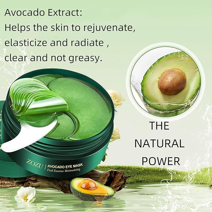 Eye Mask 60 Pcs, Under Eye Patches for Dark Circles and Puffiness, Lighten Fine Lines and Eye Bags,Water Replenishing Eye Treatment Mask (Avocado Eye Mask)-Velvo Beauty