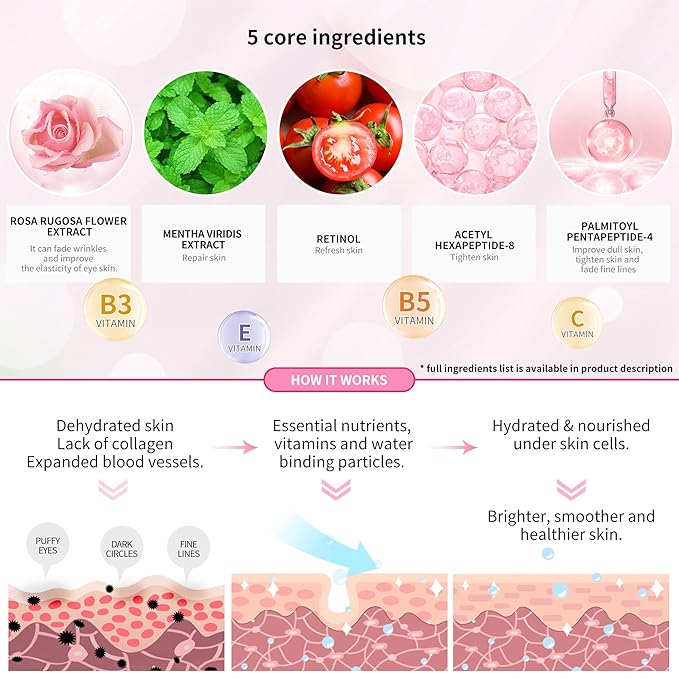 BREYLEE Pink Rose Eye Mask– 60 Pcs - Puffy Eyes and Dark Circles Treatments – Look Younger and Reduce Wrinkles and Fine Lines Undereye, Improve and Firm eye Skin - Pure Natural Material Extraction-Velvo Beauty