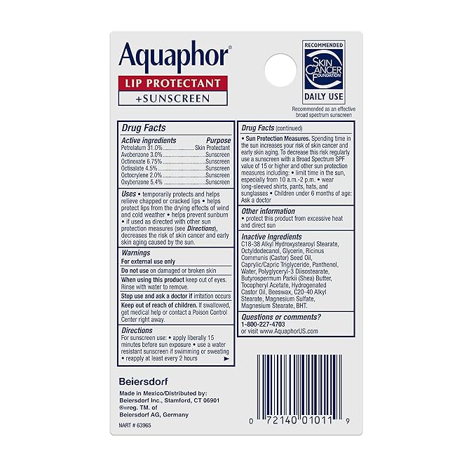 Aquaphor Lip Repair Lip Balm with Sunscreen, Lip Protectant, Lip Balm SPF 30, 0.35 Oz Tube (Pack of 48)-Velvo Beauty