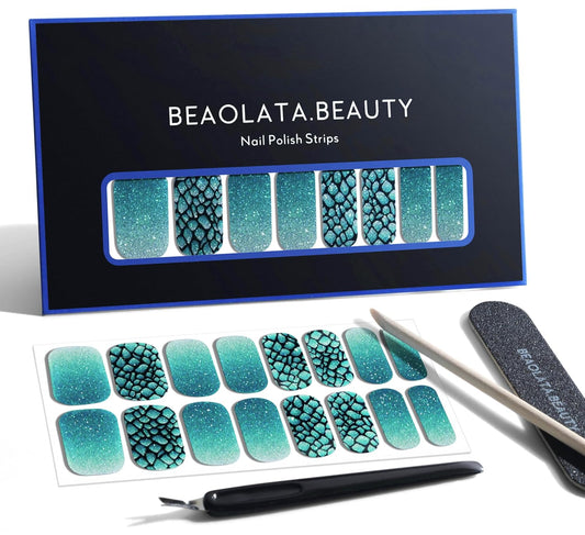 Nail Polish Strips, 32PCS Salon Quality Wraps, Long Lasting Gel Nail Stickers for Women Easy Apply& Remove (Dragon’s Green)-Velvo Beauty