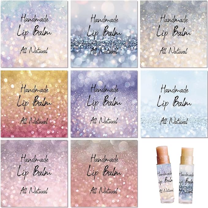 CRASPIRE 80Pcs 8 Styles Lip Balm Sticker Flash Background Self-Adhesive Homemade Lip Balm Labels Vintage Square DIY Label Stickers for Lip Balm Containers Cosmetics Lipsticks-Velvo Beauty
