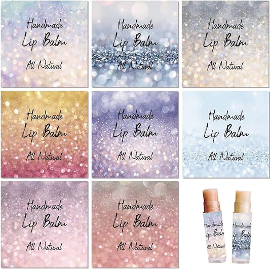 CRASPIRE 80Pcs 8 Styles Lip Balm Sticker Flash Background Self-Adhesive Homemade Lip Balm Labels Vintage Square DIY Label Stickers for Lip Balm Containers Cosmetics Lipsticks-Velvo Beauty